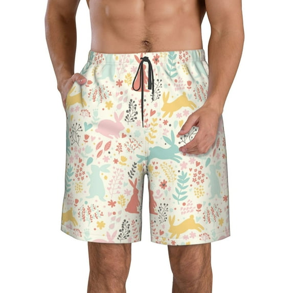 Goofa Fall Rabbit Printed Mens Swim Trunks Summer Quick Dry Short Beach Swimwear Bathing Suits-XX-Large
