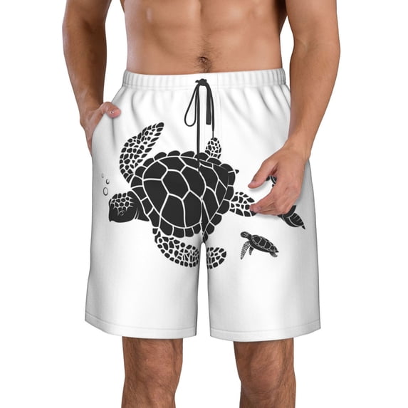 Goofa Family Of Sea Turtles Printed Mens Swim Trunks Summer Quick Dry Short Beach Swimwear Bathing Suits-XX-Large