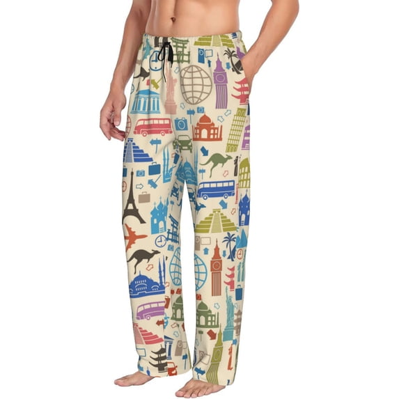 Goofa Famous Places Printed Soft Pajama Pants for Men, Wide Leg Comfy Casual Lounge Yoga Pants-Small