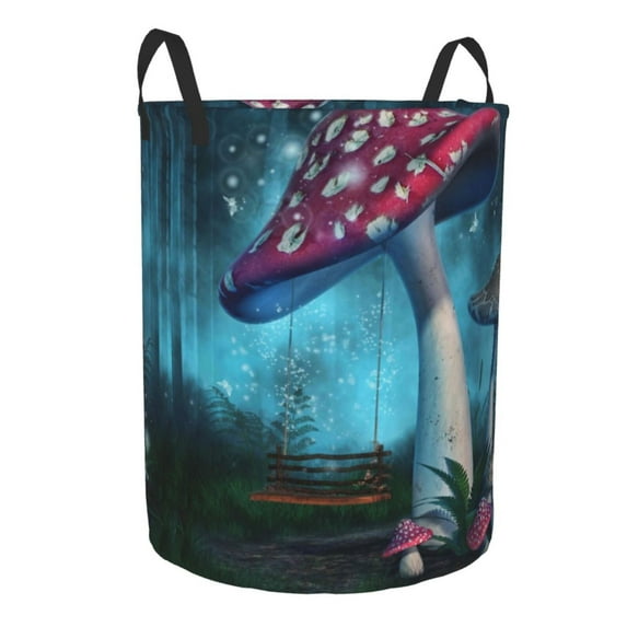 Goofa Fantasy Mushrooms Printed Circular Hamper,Laundry Basket with Handles,Storage Baskets Foldable,Large Capacity Laundry Hamper-Medium