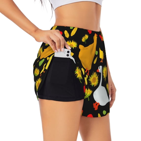 Goofa Farm Goose Printed Women 2 in 1 Running Shorts,Quick Dry Athletic Workout Shorts,High Waisted Athletic Shorts with Liner Pockets-