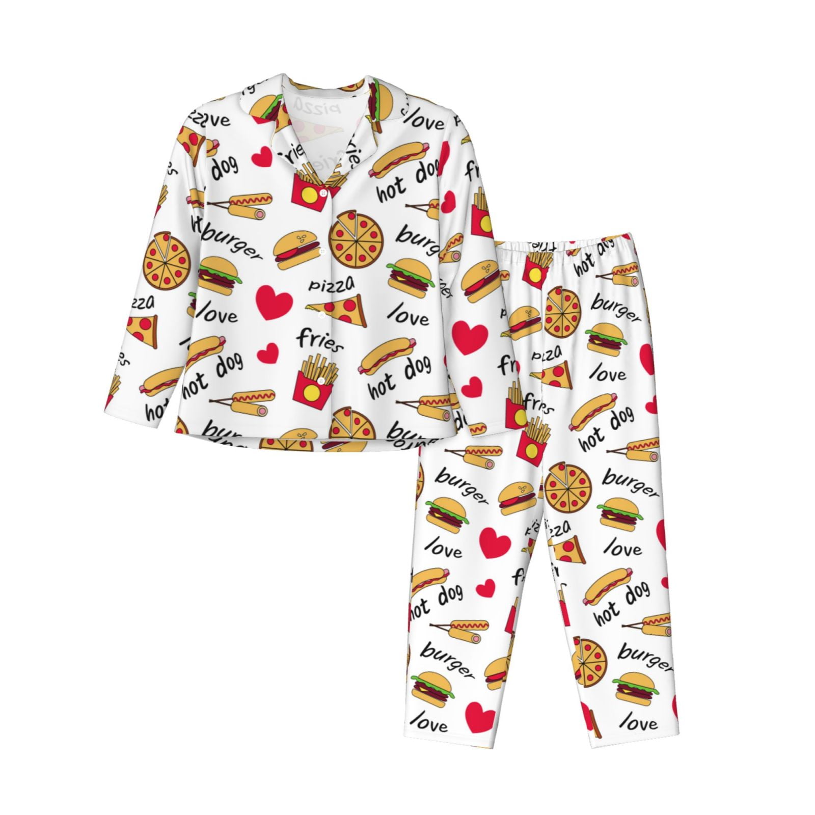 Goofa Fast Food Printed Women s 2 Piece Pajama Set Super Pajamas Women s Long Sleeve Sleepwear Soft Button Down Loungewear Pjs Lounge Set