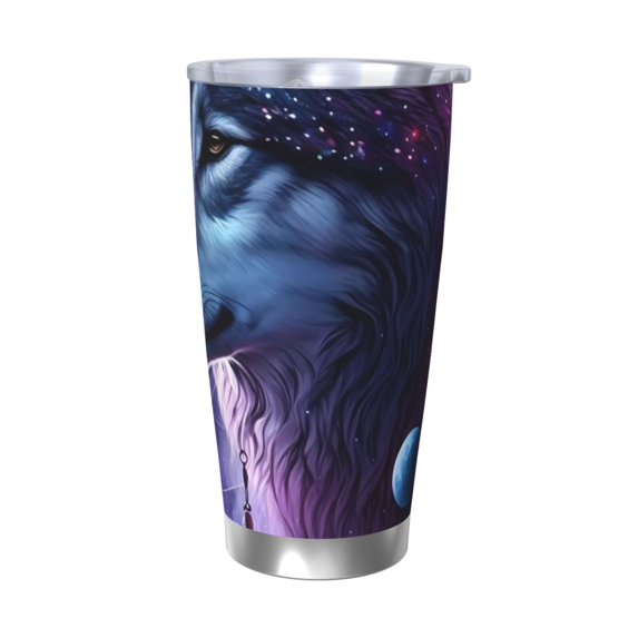 Goofa Feathered Wolf for 20 oz Skinny Tumbler Stainless Steel Coffee Mug Slim Vacuum Insulated Travel Cup Car Cup-Without Straw