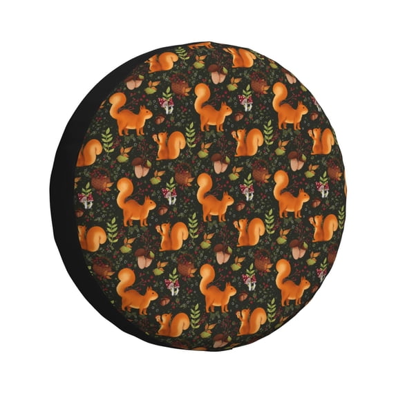 Goofa Festive Squirrels Dark Forest Pattern Universal Tire Cover for Jeep, SUV, Truck, and Trailer – Waterproof, UV-Resistant,Easy to Install, Fits 14"-17" Tires-16 inch