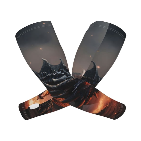 Goofa Fiery Black Dragon Attack Pattern UV Sun Protection Arm Sleeves, UPF 50 Sports Cooling Arm Compression Sleeves for Men Women Teenager