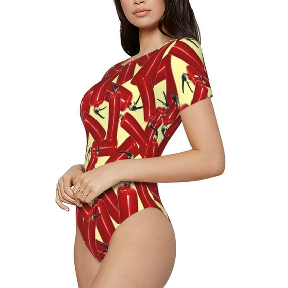 Goofa Fire Extinguisher Printed Women Rash Guard Short Sleeve,Tummy control Swimsuit Surfing Swimsuit Bathing Suit One Piece Swimsuit UPF 50-Small