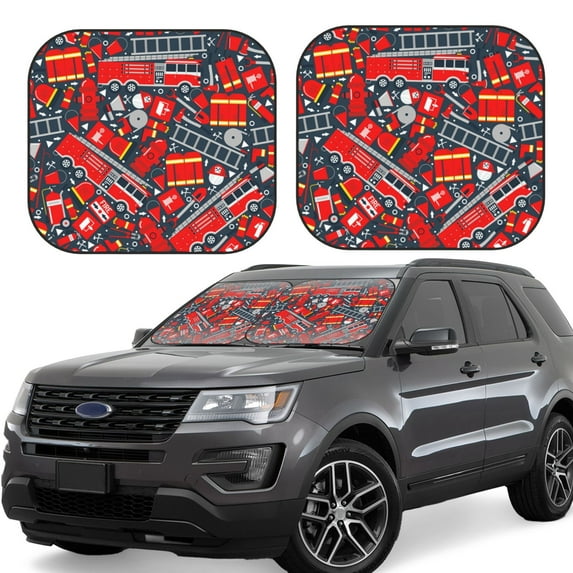 Goofa Fire Sign Pattern 2 Piece Car Windshield Sun Shade Foldable | Front Windshield Shade for Sun, Heat and UV Rays | Sunshade for Car Front Window-Medium