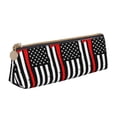 thumbnail image 1 of Goofa Firefighters USA Flag Pattern Pencil Case Portable Stylish Triangle Pencil Pouch with Zipper Leather Cosmetic Pouch Bag Makeup Cosmetic Pencil Pouch, 1 of 9