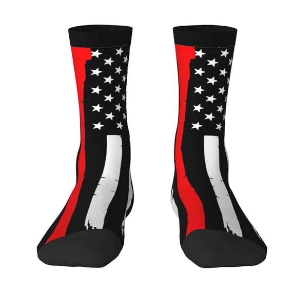 Goofa Firefighters USA Flag Printed Men's Crew Socks, Soft Durable Breathable Moisture-Wicking with Odor Control Cotton socks