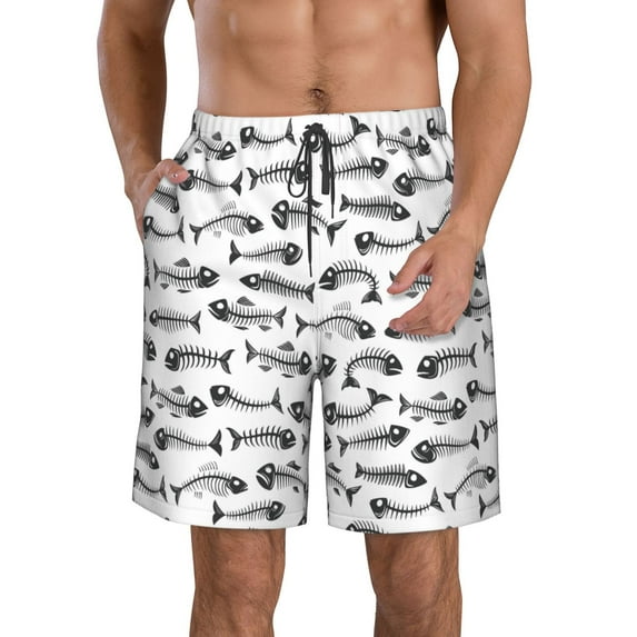 Goofa Fish Bones Printed Mens Swim Trunks Summer Quick Dry Short Beach Swimwear Bathing Suits-3X-Large