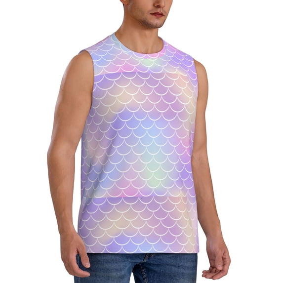Goofa Fish Scale1 Printed Men's Sleeveless T-Shirt - Athletic Gym Workout Tank Top for Men - Moisture-Wicking, UPF 30+ Quick-Dry Muscle Tee-Large
