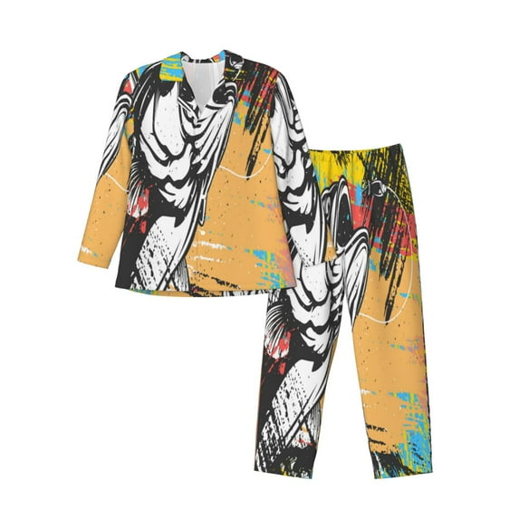 Goofa Fishing Bass for 2-piece Loungewear Set Men’s Sleepwear Set Soft PJs Cozy loungewear Comfy Sleep Set Winter Pajamas-X-Large