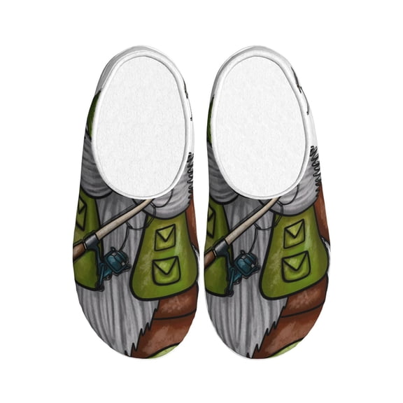 Goofa Fishing Gnome Print Womens Mens Cotton Lightweight House Slippers , Washable Home Slippers,Indoor Comfy Bedroom Cozy Slippers-42/43