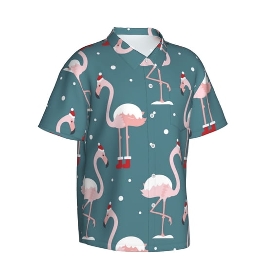 Goofa Flamingo Hawaiian Shirt for Men, Unisex Summer Beach Casual Short Sleeve Button Down Shirts,Aloha Tropical Floral print shirt-Small