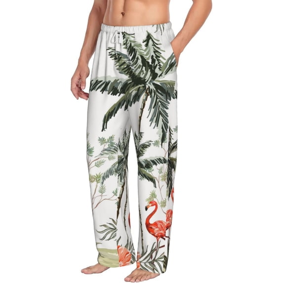 Goofa Flamingo Palm Trees Printed Soft Pajama Pants for Men, Wide Leg Comfy Casual Lounge Yoga Pants-Small