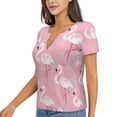 thumbnail image 1 of Goofa Flamingo Pattern Womens Deep V Neck Low Cut Tops Casual Summer Short Sleeve Ribbed Knit T-Shirts-X-Large, 1 of 5