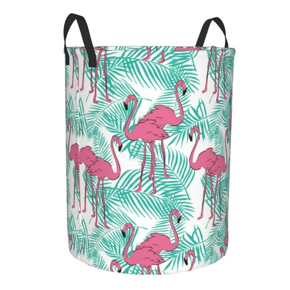 Goofa Flamingo Printed Circular Hamper,Laundry Basket with Handles,Storage Baskets Foldable,Large Capacity Laundry Hamper-