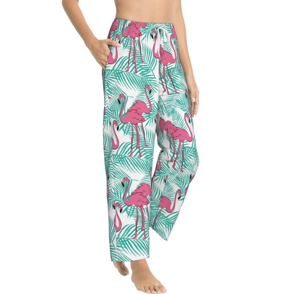 Goofa Flamingo Printed Soft Pajama Pants for Women, Wide Leg Comfy Casual Lounge Yoga Pants-Large