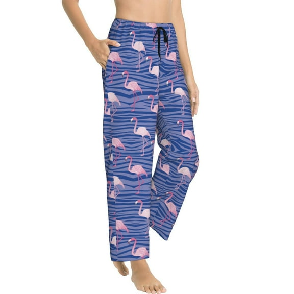 Goofa Flamingo Printed Soft Pajama Pants for Women, Wide Leg Comfy Casual Lounge Yoga Pants-Medium