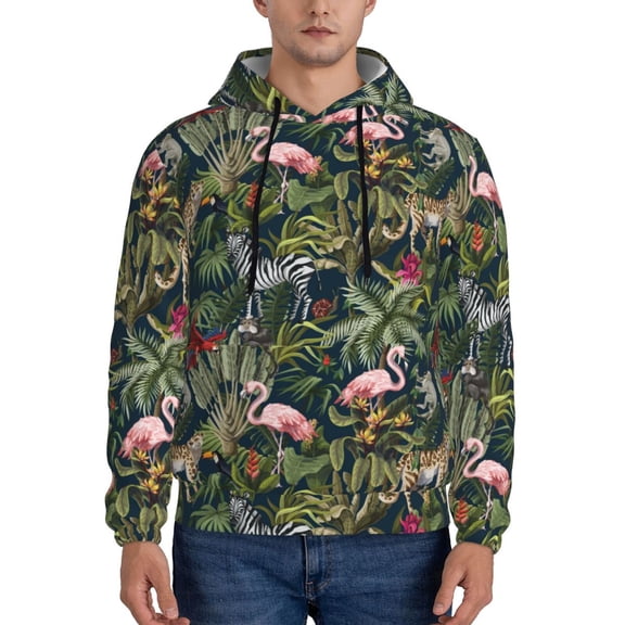 Goofa Flamingos And Palm Leaves for Men's Hooded Sweatshirt - Lightweight Pullover Hoodie with Kangaroo Pocket, Perfect for Everyday Wear-X-Large