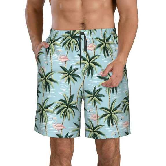 Goofa Flamingos And Palms Printed Mens Swim Trunks Summer Quick Dry Short Beach Swimwear Bathing Suits-3X-Large