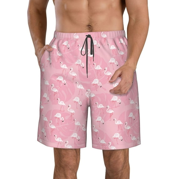 Goofa Flamingos and Flowers Printed Mens Swim Trunks Summer Quick Dry Short Beach Swimwear Bathing Suits-