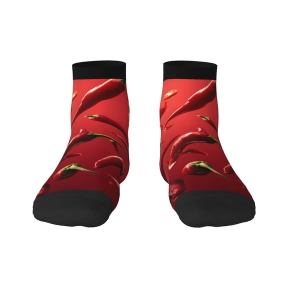 Goofa Floating Red Chili Peppers Pattern Non Slip Socks with Grips for Elderly, Crew Socks Yoga Hospital Socks Cushioned Sole Gripper Socks for Men Women