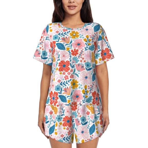 Goofa Floral Ditsy for Womens Cotton 2 Piece Pajamas Set Classic Short Sleeve Pjs Set Soft Button Down Sleepwear Loungewear-Small