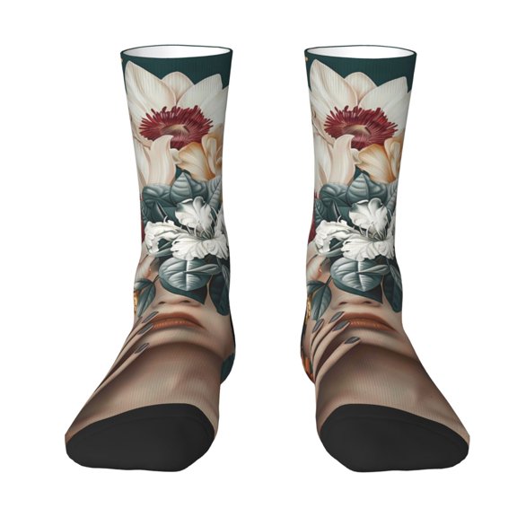 Goofa Floral Head Dreamscape Printed Men's Crew Socks, Soft Durable Breathable Moisture-Wicking with Odor Control Cotton socks