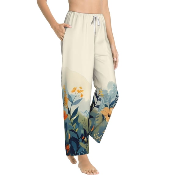 Goofa Floral Mountain Landscape Printed Soft Pajama Pants for Women, Wide Leg Comfy Casual Lounge Yoga Pants-X-Large