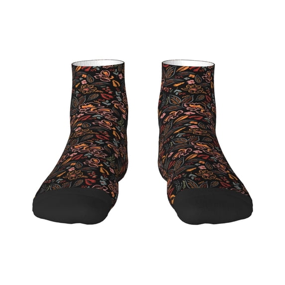 Goofa Floral Pattern Non Slip Socks with Grips for Elderly, Crew Socks Yoga Hospital Socks Cushioned Sole Gripper Socks for Men Women