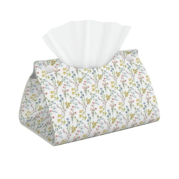 Goofa Floral Pattern Triangle Square Tissue Box Cover, Modern PVC Leathe Facial Paper Holder,Decorative Holder/Organizer for Bathroom Vanity Countertop