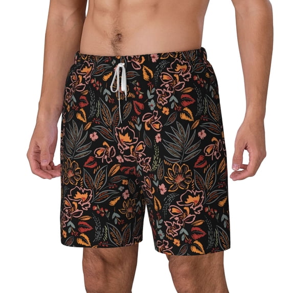 Goofa Floral Printed Men's Swim Trunks Board Shorts Quick Dry Mens Swimming Trunks with Compression Liner,Breathable Fit Hawaii Beach Shorts-Small