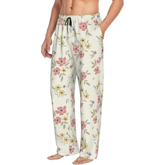 Goofa Floral Printed Soft Pajama Pants for Men, Wide Leg Comfy Casual Lounge Yoga Pants-Medium