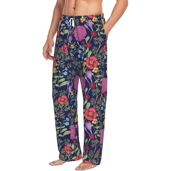 Goofa Floral Printed Soft Pajama Pants for Men, Wide Leg Comfy Casual Lounge Yoga Pants-XX-Large