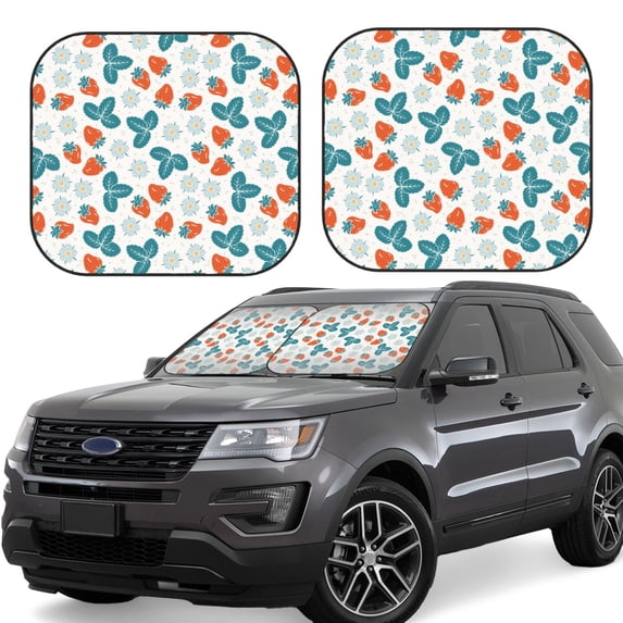 Goofa Floral Strawberr Pattern 2 Piece Car Windshield Sun Shade Foldable | Front Windshield Shade for Sun, Heat and UV Rays | Sunshade for Car Front Window-Large