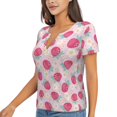 thumbnail image 1 of Goofa Floral Strawberr Pattern Womens Deep V Neck Low Cut Tops Casual Summer Short Sleeve Ribbed Knit T-Shirts-Medium, 1 of 5