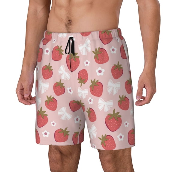 Goofa Floral Strawberr Printed Men's Swim Trunks Board Shorts Quick Dry Mens Swimming Trunks with Compression Liner,Breathable Fit Hawaii Beach Shorts-