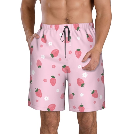 Goofa Floral Strawberr Printed Mens Swim Trunks Summer Quick Dry Short Beach Swimwear Bathing Suits-Medium