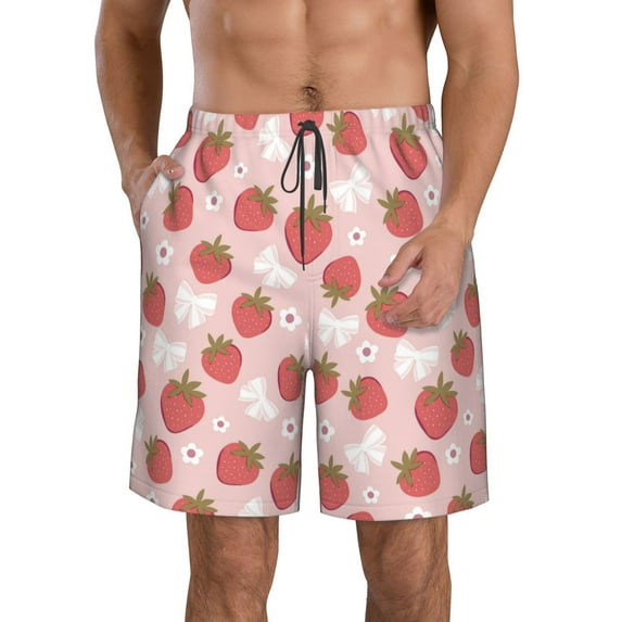 Goofa Floral Strawberr Printed Mens Swim Trunks Summer Quick Dry Short Beach Swimwear Bathing Suits-