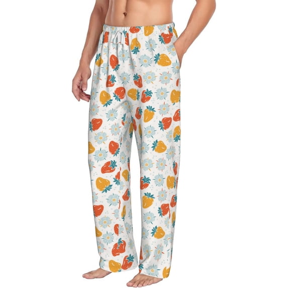 Goofa Floral Strawberr Printed Soft Pajama Pants for Men, Wide Leg Comfy Casual Lounge Yoga Pants-Large