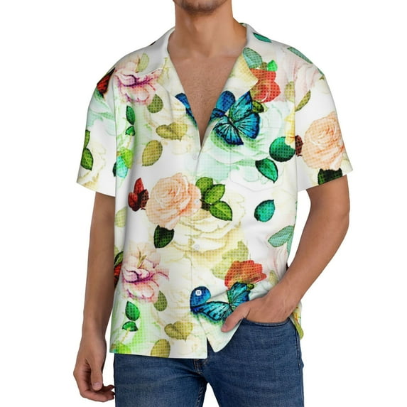 Goofa Floral Vintage Printed Men's Casual Short-sleeved Shirt,Lightweight Breathable Button-down,Summer Casual men's top,Versatile Fashion shirt-3X-Large
