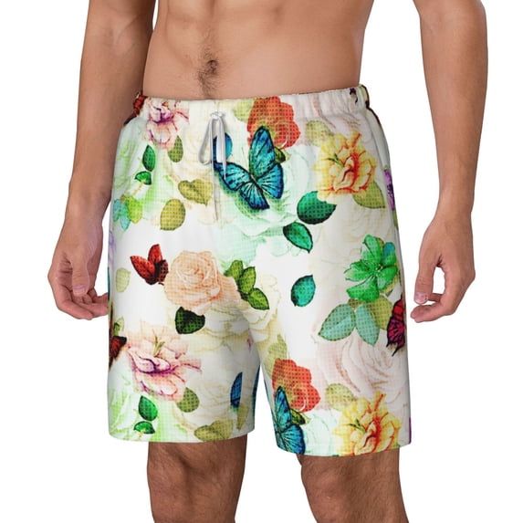 Goofa Floral Vintage Printed Men's Swim Trunks Board Shorts Quick Dry Mens Swimming Trunks with Compression Liner,Breathable Fit Hawaii Beach Shorts-Small