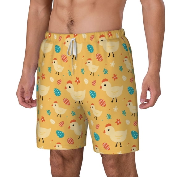 Goofa Flowe Chicken Printed Men's Swim Trunks Board Shorts Quick Dry Mens Swimming Trunks with Compression Liner,Breathable Fit Hawaii Beach Shorts-Small