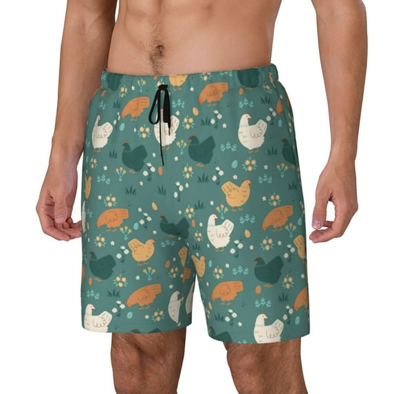 Goofa Flowe Rooster Printed Men's Swim Trunks Board Shorts Quick Dry Mens Swimming Trunks with Compression Liner,Breathable Fit Hawaii Beach Shorts-Medium