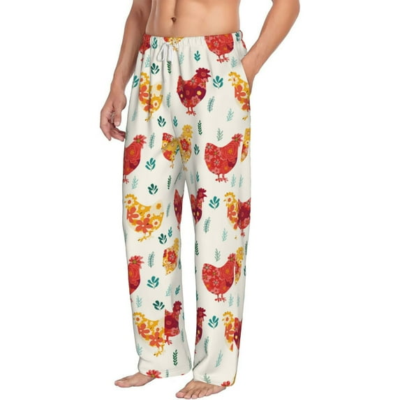 Goofa Flower Chicken Printed Soft Pajama Pants for Men, Wide Leg Comfy Casual Lounge Yoga Pants-XX-Large