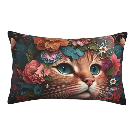Goofa Flower Crown Cat Pattern Pillow Case – Plush & Soft Cushion Cover, Hypoallergenic Throw Pillow Case for Comfortable Sleep with Envelope Closure-20"x30"