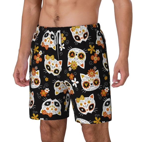 Goofa Flower Fox Printed Men's Swim Trunks Board Shorts Quick Dry Mens Swimming Trunks with Compression Liner,Breathable Fit Hawaii Beach Shorts-XX-Large