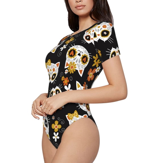 Goofa Flower Fox Printed Women Rash Guard Short Sleeve,Tummy control Swimsuit Surfing Swimsuit Bathing Suit One Piece Swimsuit UPF 50-XX-Large