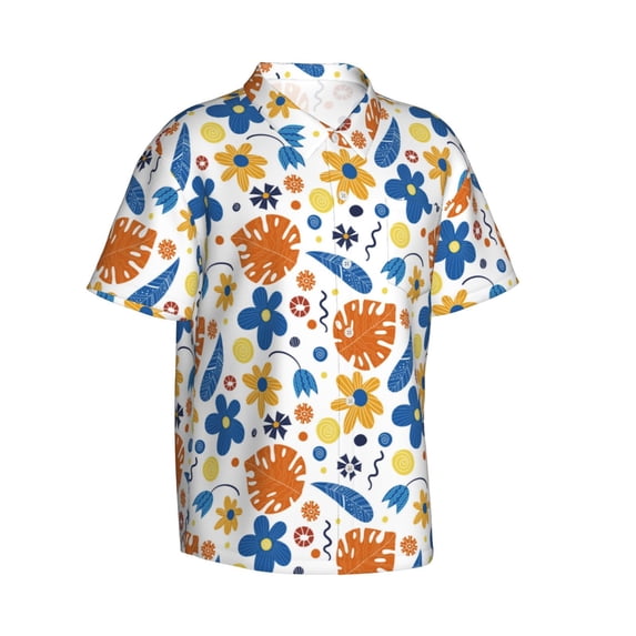 Goofa Flower Hawaiian Shirt for Men, Unisex Summer Beach Casual Short Sleeve Button Down Shirts,Aloha Tropical Floral print shirt-Small